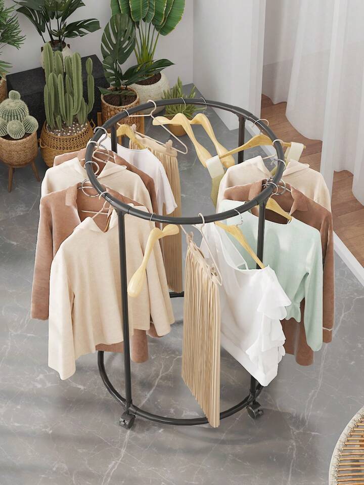360° Rotating Circular Clothing Rack with Wheels – Modern Minimalist Display Stand