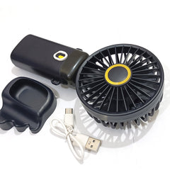 Luxury Black Mini Handheld Fan – USB Rechargeable with Gold Accents