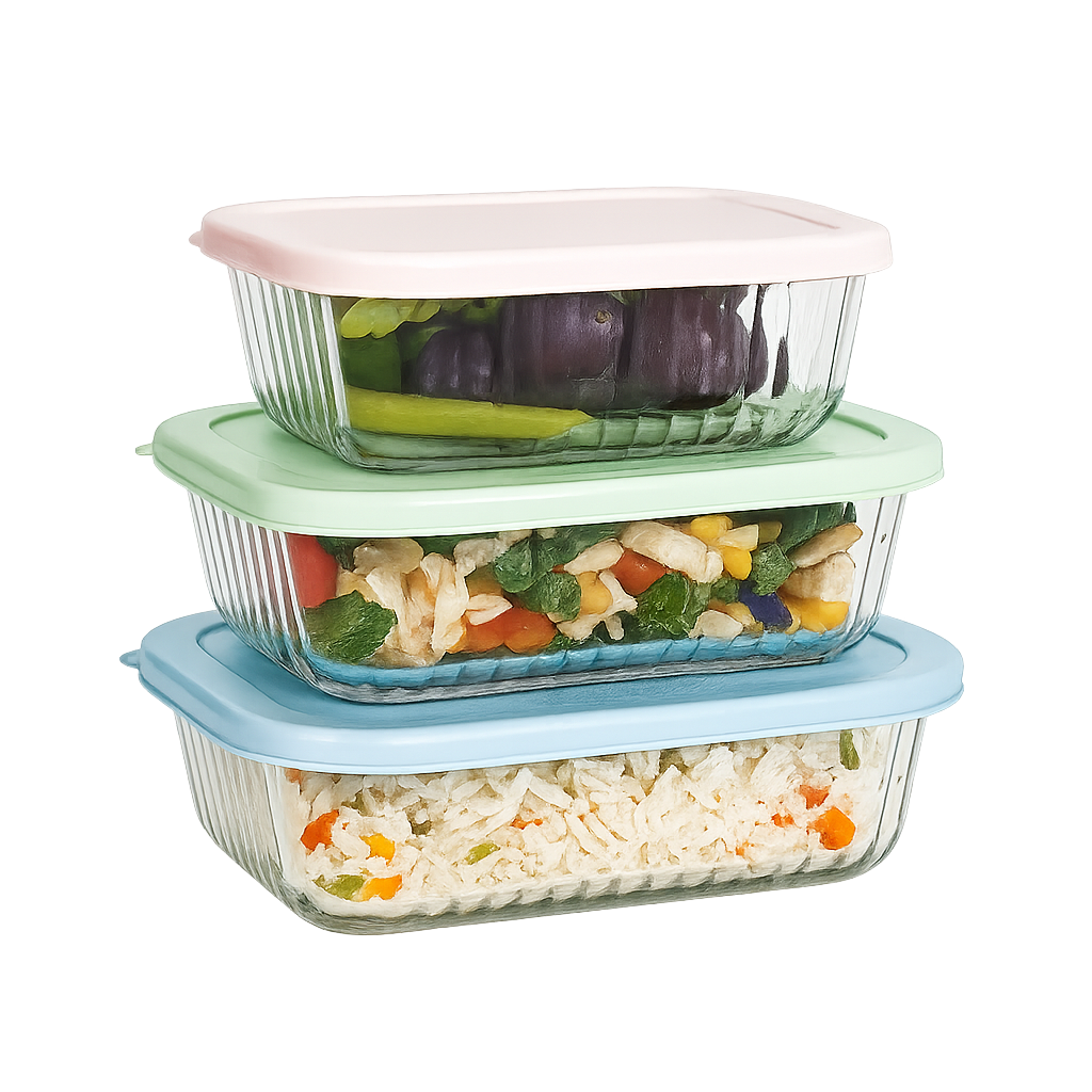 Airtight Glass Food Storage Containers – 3-Piece Stackable Set with Locking Lids