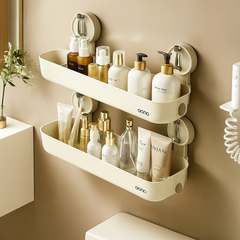 No-Drill Wall-Mounted Bathroom Storage Rack – Dual Suction Organizer for Toiletries & Cosmetics