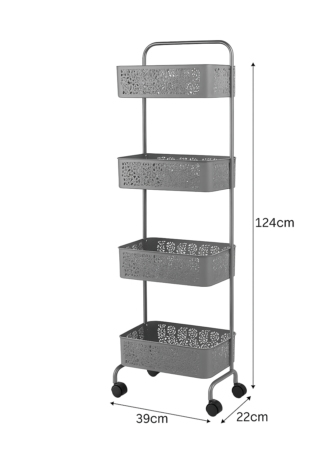 4-Tier Floral Pattern Multipurpose Trolley Rack with Wheels – Compact Storage Solution for Kitchen, Bathroom & Bedroom