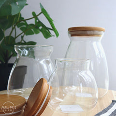 450ml Curved Glass Storage Jar with Wooden Lid & Knob – Airtight Small Container