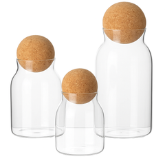 Nordic-Inspired Glass Canister Set with Ball Cork Lid – 3-Piece Minimalist Storage Jars