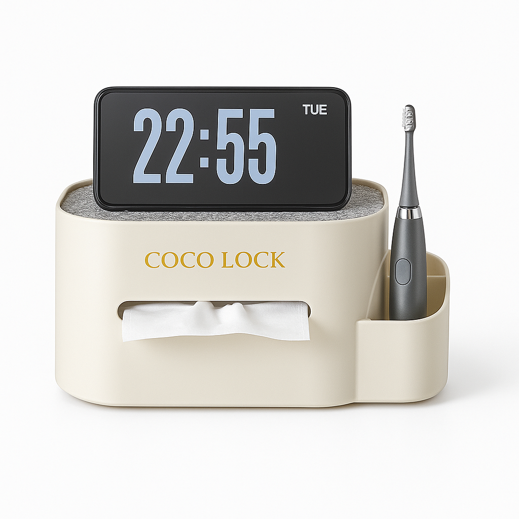 COCO LOCK Multi-Function Tissue Box Organizer with Phone & Toothbrush Holder