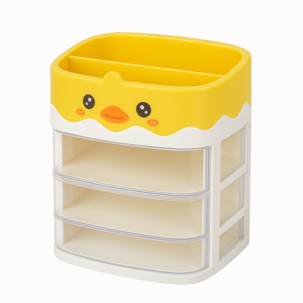 Cute Duck-Themed 3-Layer Drawer Organizer – Multi-Compartment Storage Box for Kids & Home