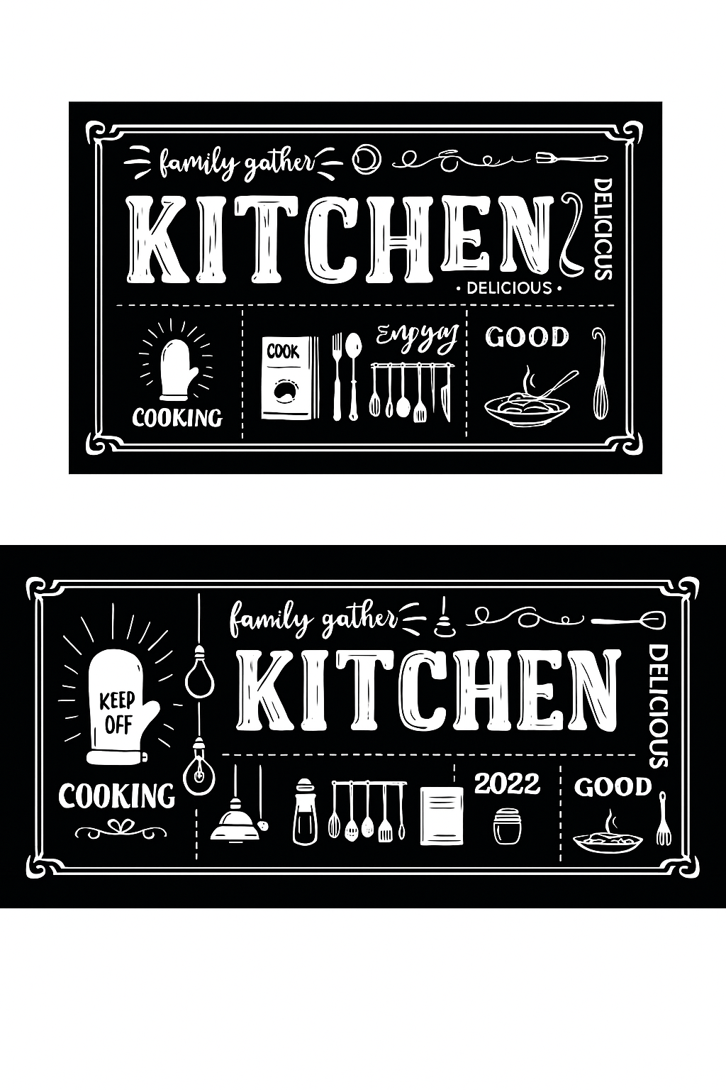 Vintage Chalkboard Style Kitchen Mat Set - 2 Piece Non-Slip Anti-Fatigue Mats for Cooking, Baking