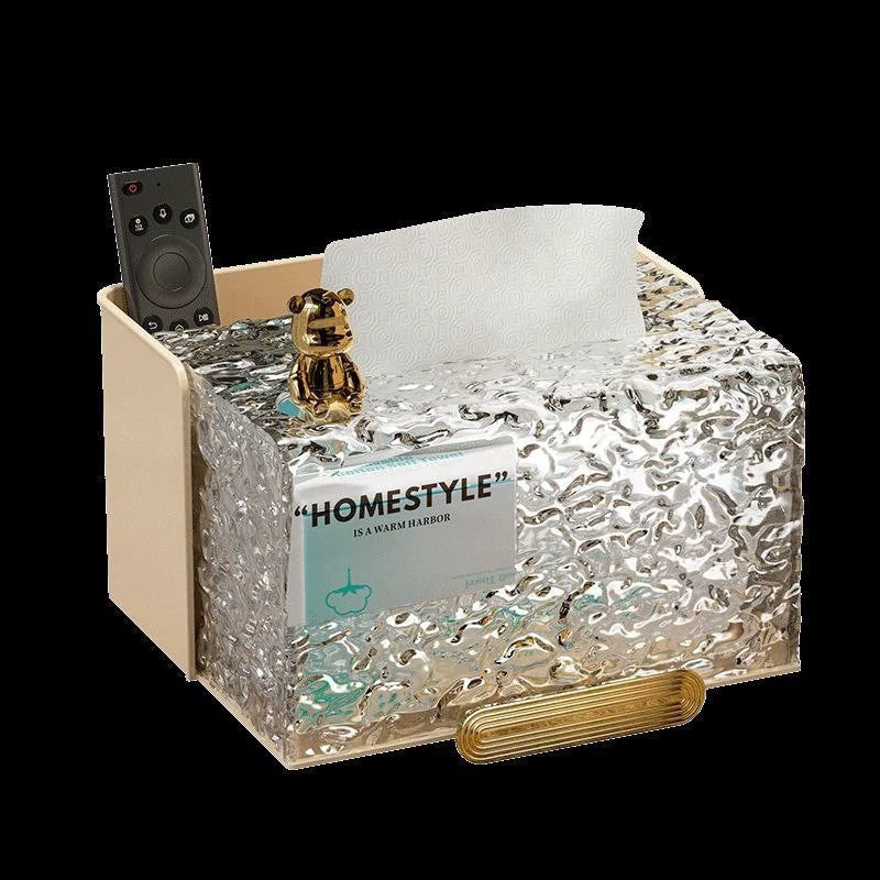 Premium Textured Acrylic Tissue Box Organizer with Remote Holder -