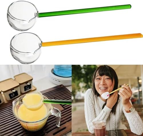 Heat-Resistant Borosilicate Glass Tarka Spoon with Colored Handle – 25cm