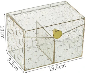 Golden Luxe Acrylic Storage Box – Transparent Organizer with Gold Specks & Divider