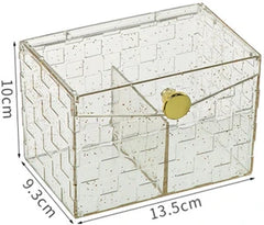 Golden Luxe Acrylic Storage Box – Transparent Organizer with Gold Specks & Divider