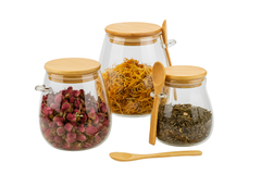 450ml Curved Glass Storage Jar with Wooden Lid & Knob – Airtight Small Container