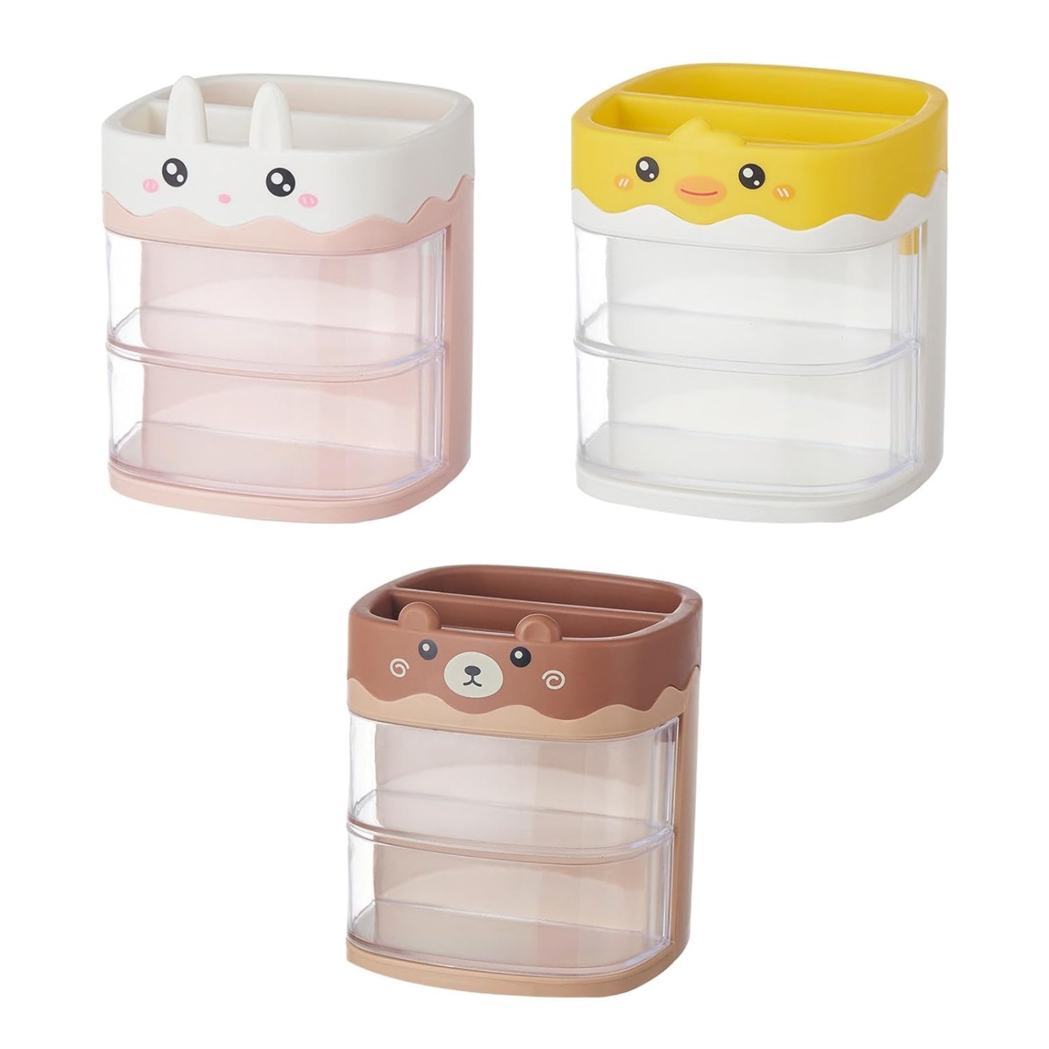 Cute Duck-Themed 3-Layer Drawer Organizer – Multi-Compartment Storage Box for Kids & Home