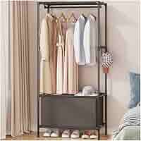 Modern Freestanding Steel Garment Rack with Drawer & Shoe Organizer – Minimalist Open Closet Design