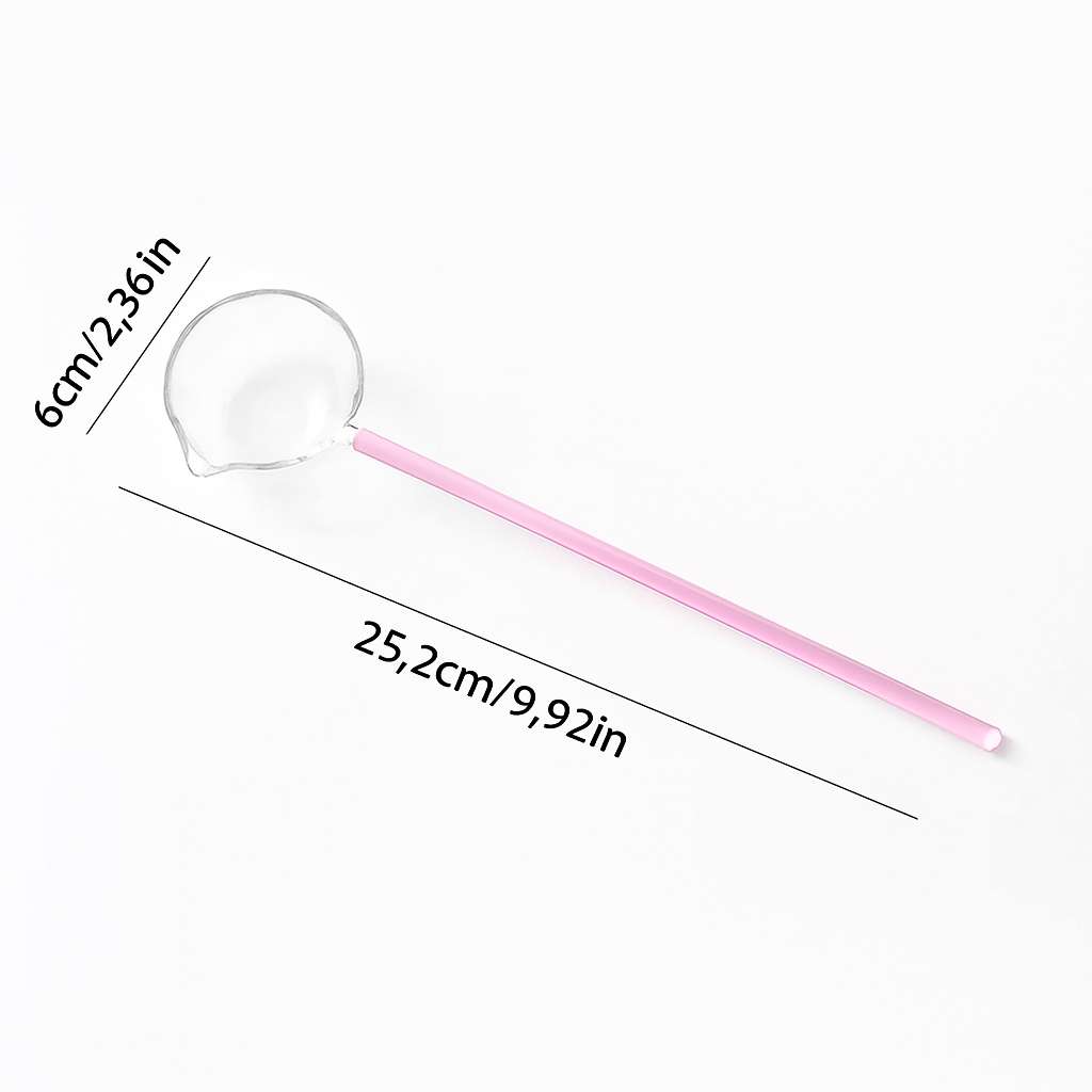 Heat-Resistant Borosilicate Glass Tarka Spoon with Colored Handle – 25cm