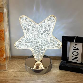Crystal Star LED Table Lamp – Decorative Night Light with Gold Base