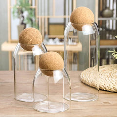Nordic-Inspired Glass Canister Set with Ball Cork Lid – 3-Piece Minimalist Storage Jars