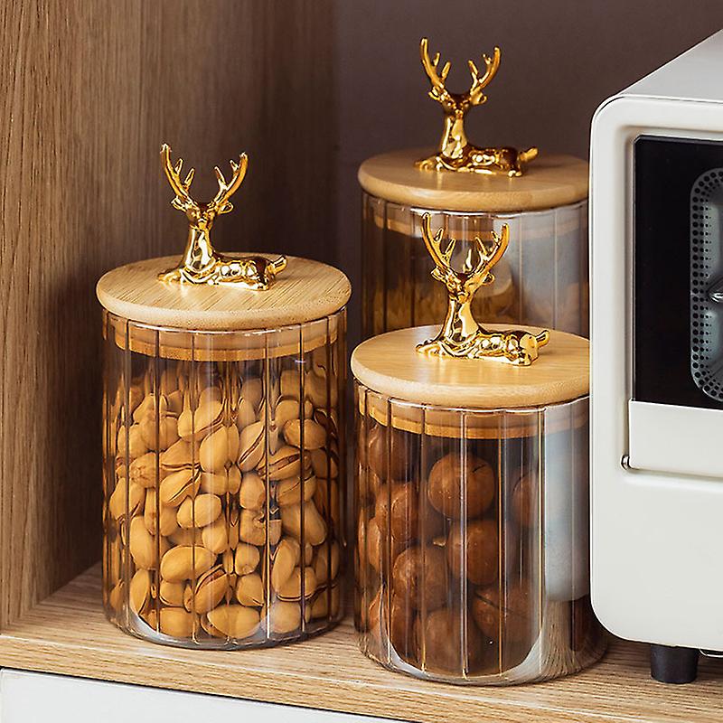 Royal Antler Glass Jar Set – Decorative Storage Canisters with Wooden Lids & Golden Deer Handles