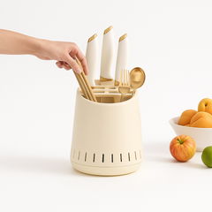 Multi-Functional Cylindrical Knife and Utensil Holder with Drainage