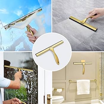 Luxury Gold Stainless Steel Shower Glass Wiper – Multi-Purpose Cleaning Squeegee with Hook