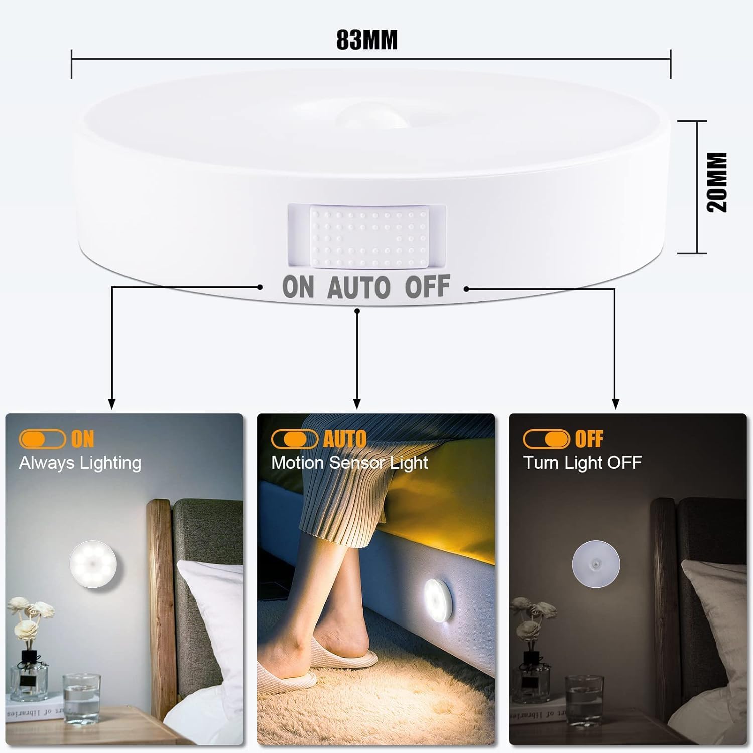 Rechargeable Motion Sensor LED Night Lights – 3-Pack Body Induction Lamps with USB Charging
