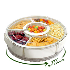 Round Multi-Section Dry Fruit & Snack Storage Box with Rotating Lid – 6-Compartment Organizer