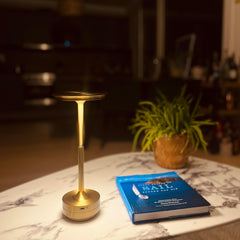 Modern Minimalist Gold LED Table Lamp – Rechargeable Touch Control Light for Home, Office & Restaurants