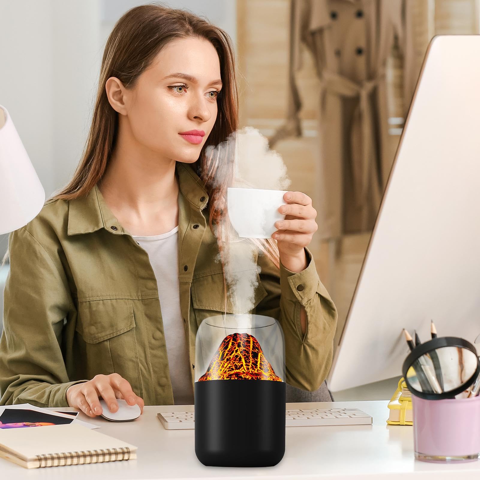Mini Volcano Humidifier – 300ml Creative LED Mist Diffuser for Home & Bedroom