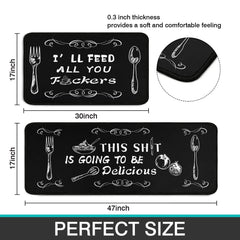 Kitchen Mat Set - 2 Piece Non-Slip Anti-Fatigue Mats with Humorous Quotes for Home, Cooking & Chef Decor