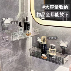Transparent Wall-Mounted Bathroom Shelves with Cute Monkey Design – Suction Cup Organizer Set