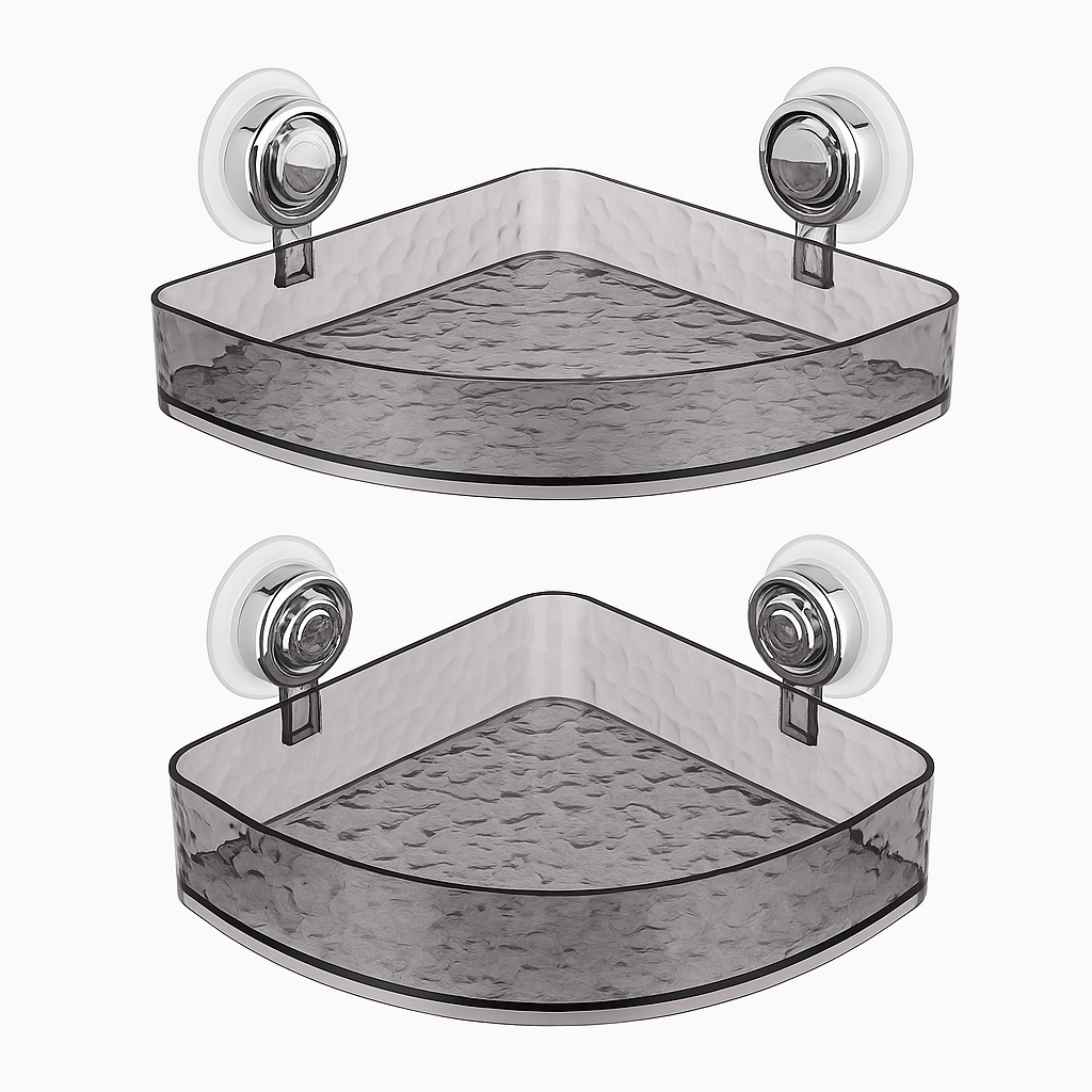 Transparent Textured Corner Bathroom Shelf with Suction Mount – No-Drill Storage Organizer