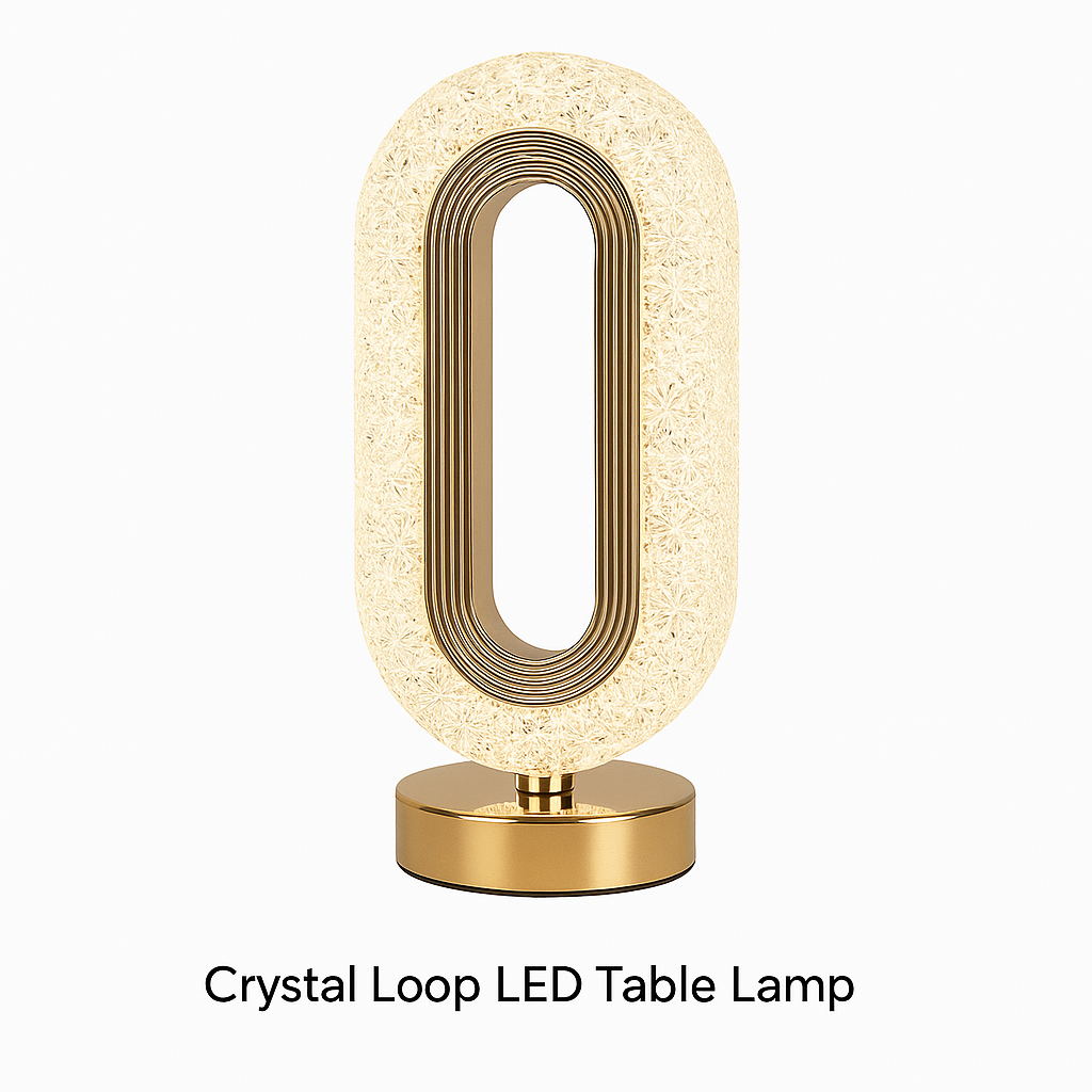 Crystal Loop LED Table Lamp – Luxury Ambient Light with Gold Base
