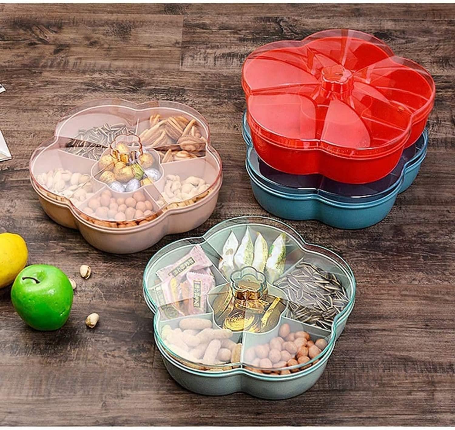 Blossom-Shaped Rotating Multi-Compartment Storage Box with Transparent Lid