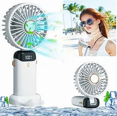 USB Rechargeable Handheld Fan with Stand – 3-Speed Portable Breeze Blower