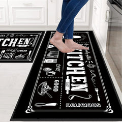 Vintage Chalkboard Style Kitchen Mat Set - 2 Piece Non-Slip Anti-Fatigue Mats for Cooking, Baking