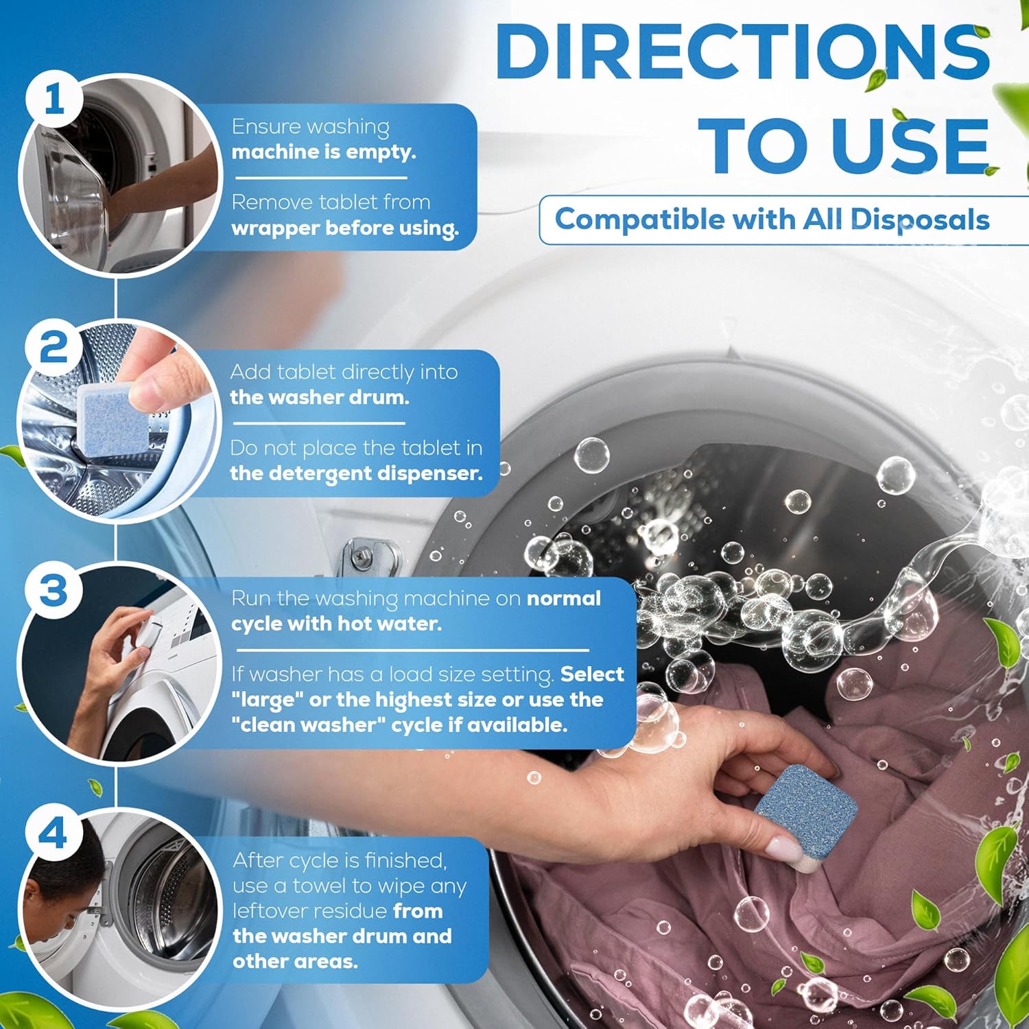 Effervescent Washing Machine Cleaner Tablets – Deep Decontamination for Drum & Tub (Pack of 12)