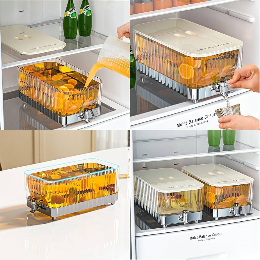 Large Refrigerator Beverage Dispenser with Faucet – 5L Cold Drink Storage Tank for Juice, Water, and Tea