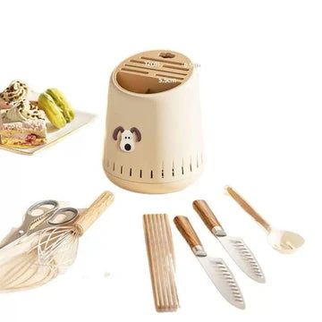 Multi-Functional Cylindrical Knife and Utensil Holder with Drainage