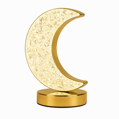Crystal Crescent Moon LED Lamp – Elegant Gold Base Night Light for Bedroom & Décor