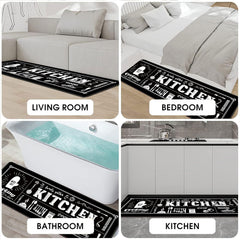 Vintage Chalkboard Style Kitchen Mat Set - 2 Piece Non-Slip Anti-Fatigue Mats for Cooking, Baking