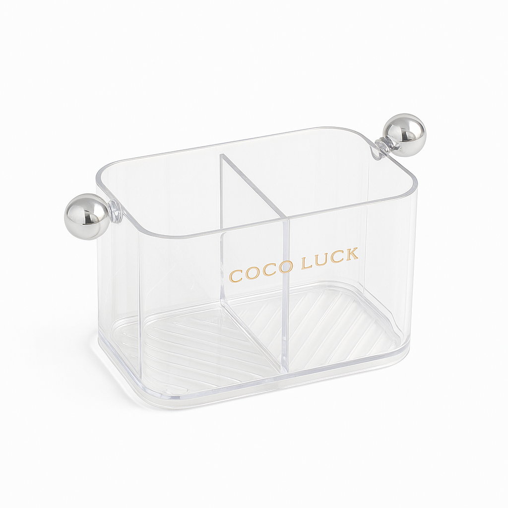 COCO LUCK Transparent Acrylic Storage Organizer – 3-Compartment Holder with Chrome Side Handles
