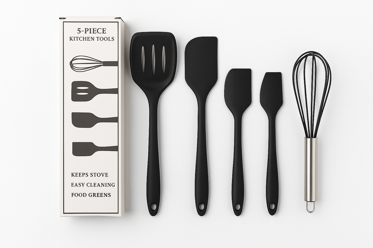 EliteChef 5-Piece Heat-Resistant Nylon Cooking Utensil Set – Non-Stick Friendly & Dishwasher Safe premium quality