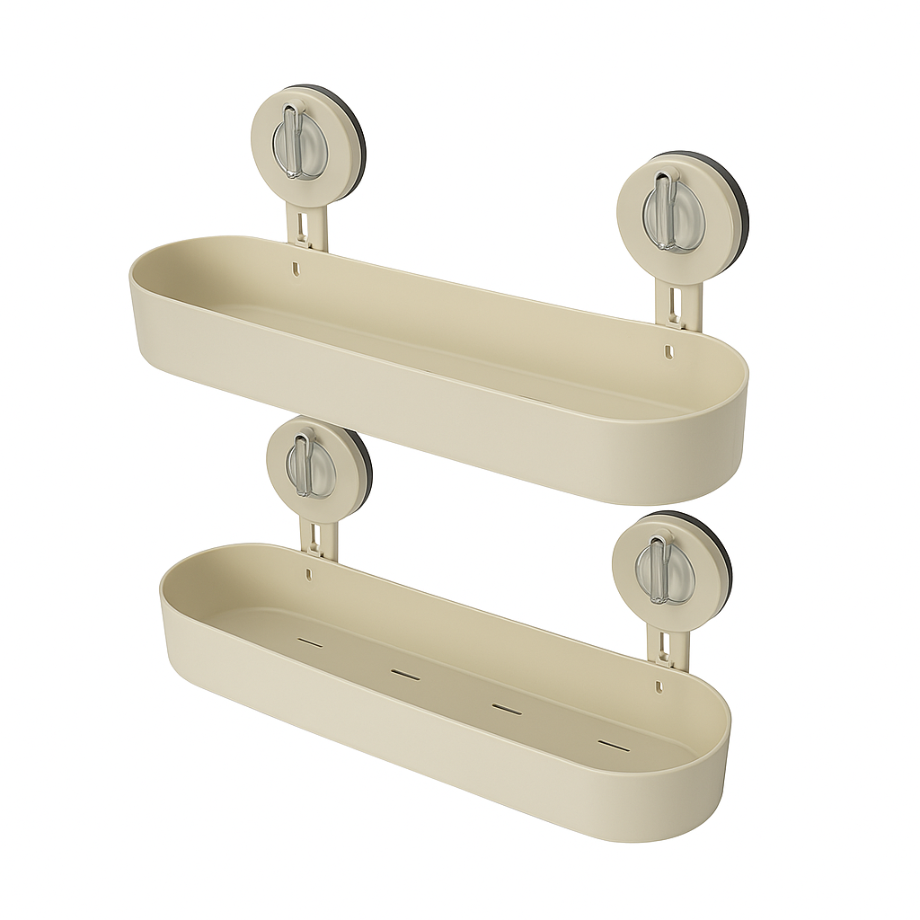 No-Drill Wall-Mounted Bathroom Storage Rack – Dual Suction Organizer for Toiletries & Cosmetics