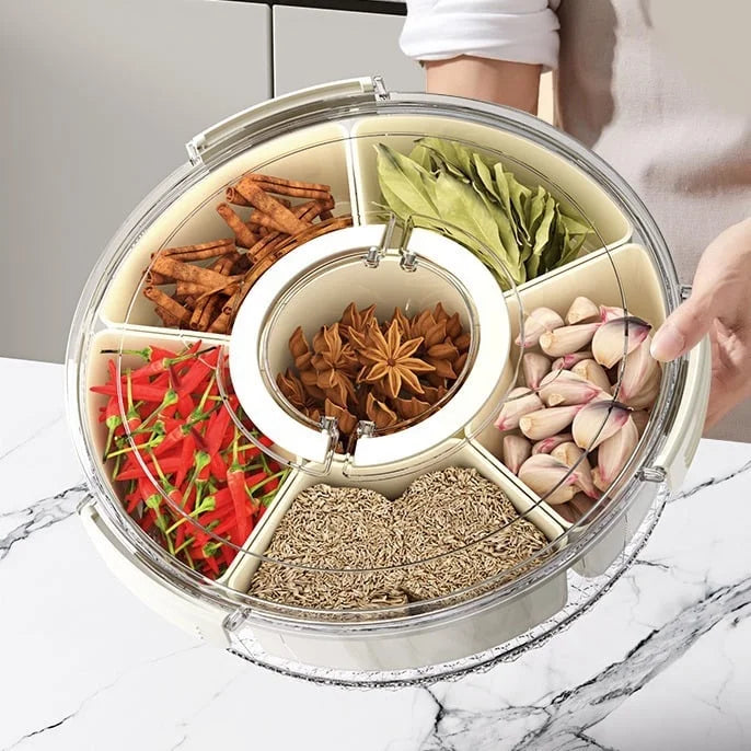 Round 7-Compartment Dry Fruit & Snack Storage Box with Rotating Lid – Airtight Multi-Purpose Organizer Big size