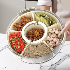 Round 7-Compartment Dry Fruit & Snack Storage Box with Rotating Lid – Airtight Multi-Purpose Organizer Big size