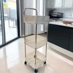 Vintage Gold 3-Tier Rolling Storage Cart with Perforated Metal Baskets