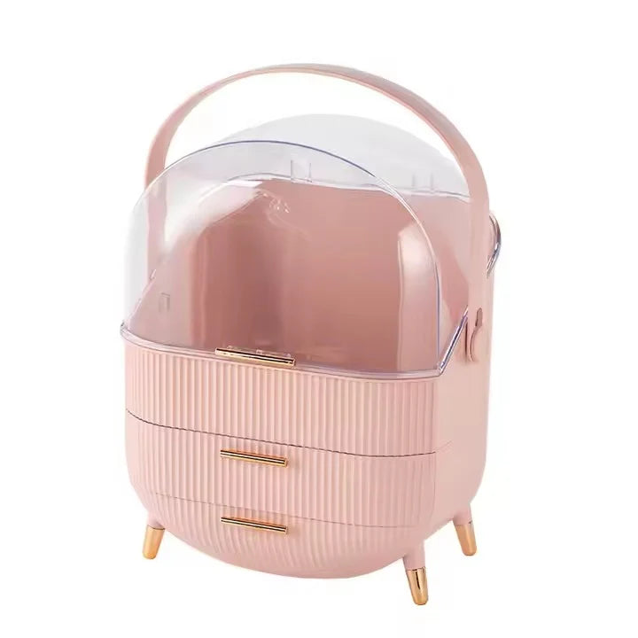 Modern Capsule Vanity Organizer with Clear Dome Lid & Drawers