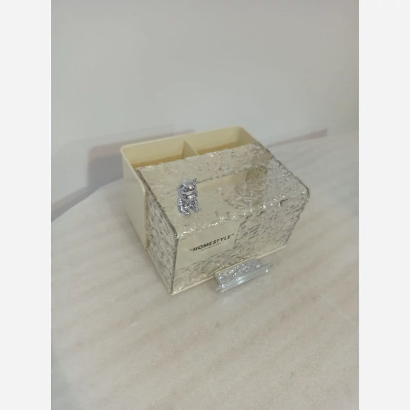 Premium Textured Acrylic Tissue Box Organizer with Remote Holder -