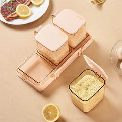 Elegant Rose Gold Spice Jar Set – 3-Piece Kitchen Storage with Tray & Spoons