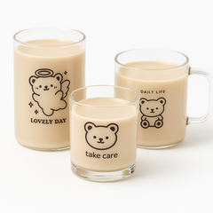 Cute Bear-Themed Transparent Glass Mug Set – Aesthetic Drinkware for Daily Use