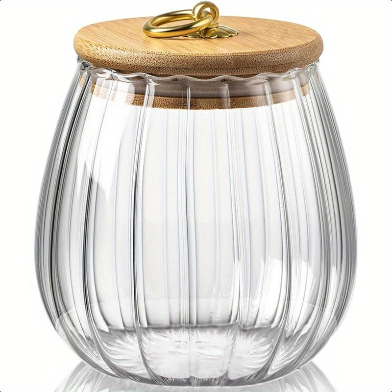 Elegance Curve™ Ribbed Glass Jar with Wooden Lid & Gold Twist Handle